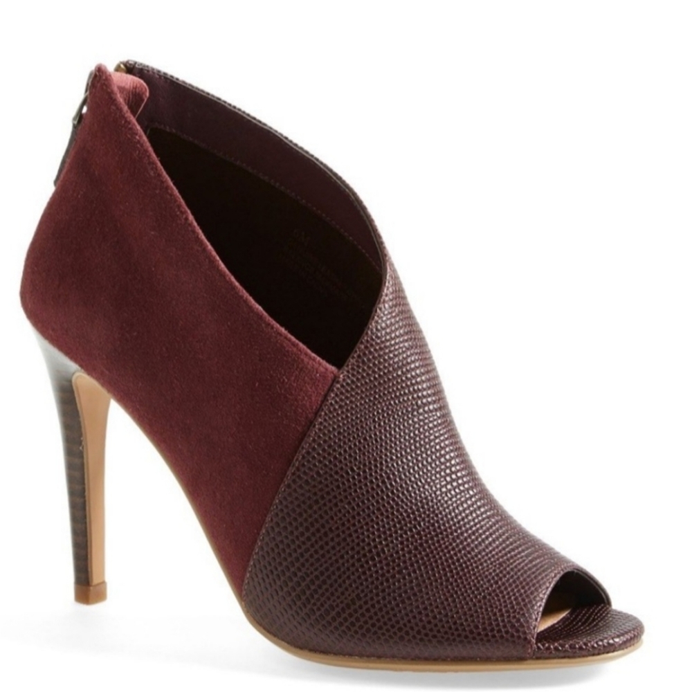 Halogen Riley Peep Toe Suede Leather Booties